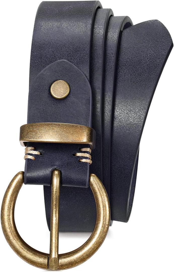 JASGOOD Women Leather Belt for Jeans Pants Vintage PU Leather Belt Solid Brass Circle Buckle for Ladies, Size 130 cm