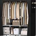 LOKEME Wardrobe Closet, Portable Closet for Bedroom Steel Pipe Diameter 19mm Strong and Sturdy Black Portable Closets for Hanging Clothes with 3 Hanging rods, 6 Storage Shelves and Side Pockets