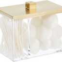 mDesign Modern Square Bathroom Vanity Countertop Storage Organizer Canister Jar for Cotton Swabs, Rounds, Balls, Makeup Sponges, Bath Salts - 2 Divided Sections - Clear/Soft Brass