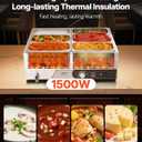 VEVOR Commercial Food Warmer, 1500W Electric Stainless Steel Steam Food Warming with Lid, Fast Heating Countertop Buffet Bain Marie with Six 1/3 Size Food Pans, for Catering, Restaurant and Party