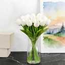 Artificial Tulips Bridal Wedding Festival Decor Bouquet Real Touch PU Flower Bouquet Pack of 20 (White)