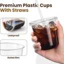 100 Pack 12 oz Round Bottom Clear Plastic Cups with Lids and Straws, Disposable Iced Coffee Cups To Go Cups for Cold Drinks, Smoothie, Juice, Milkshake