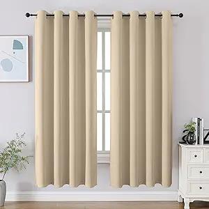 Blackout Curtain Panel Beige Window Curtain for Living Room and Bedroom Light Blocking Thermal Insulated Drapes Simple Pure Color for Home