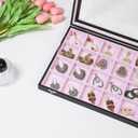 Stratalife Earring Organizer Velvet Jewelry Organizer Box Jewelry Display Storage Tray Ring Case with Clasp for Women 24 Grid (Pink Black)