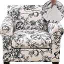 FUANGUI 2 Piece Chair Covers Stretch Arm Covers Chair Couch Covers, Armchair Slipcover with Separate Chair Cushion Cover Floral, Washable Furniture Protector for Living Room (Armchair, Ink Flower) (Small)