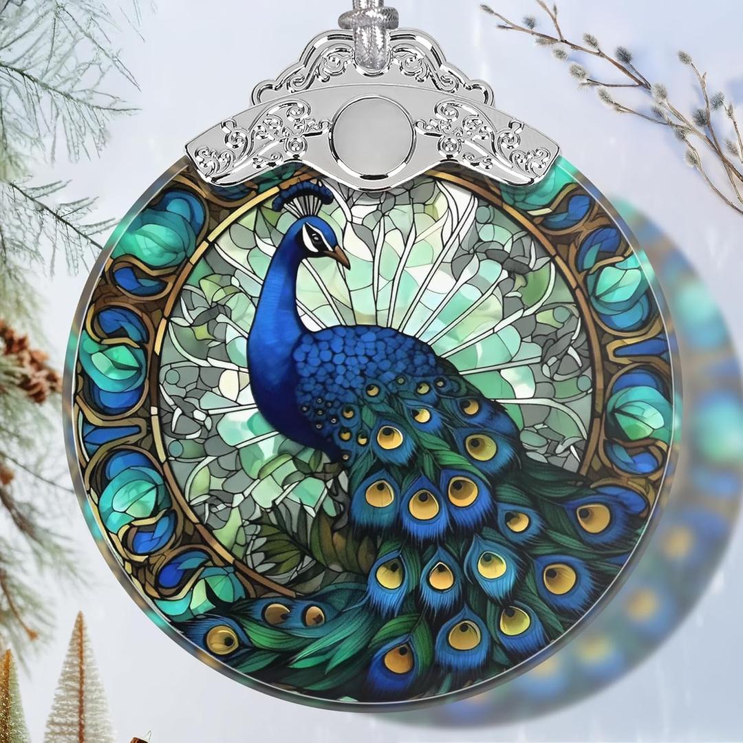 Peacock Stained Glass Orament - Christmas Ornament - Christmas Decorations for Tree - Holiday Present ldeas - Gift Exchange
