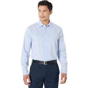 Amazon Essentials Men's Regular Fit Long Sleeve Wrinkle Resistant Stretch Dress Shirt (Blue White Pinstripe)