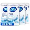 Dial Antibacterial Bar Soap, Refresh, White, 4 oz, 32 Bars