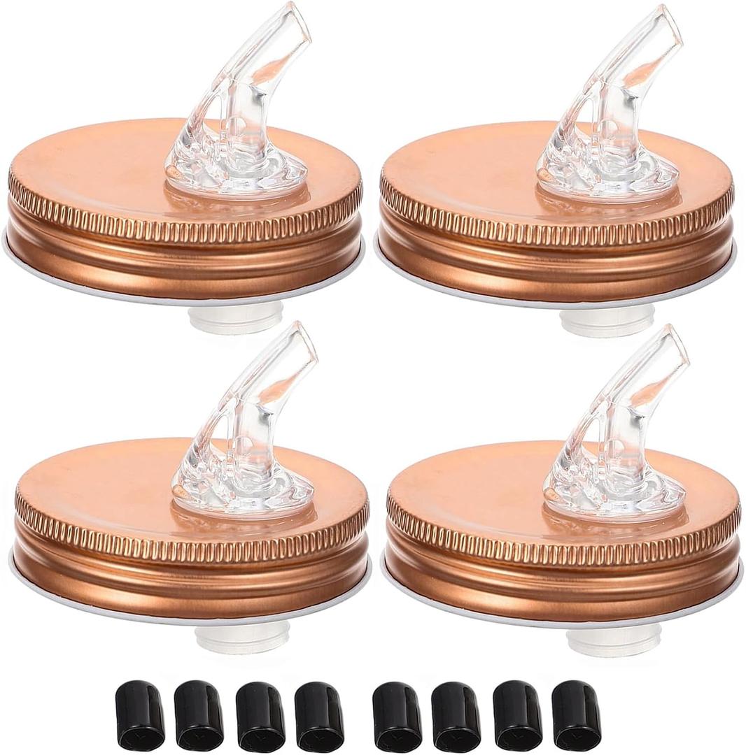 Mason Jar Pour Lid,Free Flow Pouring for Moonshine Fruit Wine,fit 2.75 Inch Regular Mouth Mason Jar,Dust Proof Cover,No-Leaking,Rose Golden QurHapzy, (4Pack)