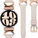 Minyee Leather Band Compatible with Samsung Galaxy Watch 7/6/5/4/FE/Active 2 40mm 44mm/Watch 6 Classic 43mm 47mm/Watch 5 Pro 45mm Bands, 20mm Slim Dressy Leather Strap with C-Shape Metal Buckle Women (Starlight/Rose Gold)