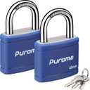 Puroma 2 Pack Keyed Padlock with 3 Keys Alike, 7/8 Inch Locker Lock 40mm Heavy-Duty Locks for Gate Fence Hasp Cabinet Toolbox School Gym Locker (Blue)