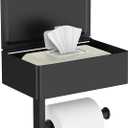 FORIOUS Toilet Paper Holder with Shelf, Sanitary Napkin Receptacle Tampon Holder, Wall Mount Toilet Paper Holder with Storage, Flushable Wipes Dispenser Fits for Bathroom Commercial(1, Matte Black)
