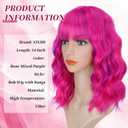 XIXIBI Colorful Wigs with Bangs Short Bob Wavy Curly Wig for Women Hot Pink Mixed Purple Synthetic Hair Replacement Wigs for Girls Costume Cosplay Daily Party Use 14 Inch