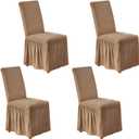 NICEEC Spandex Chair Covers for Dining Chairs Covers Set of 4 Removable Dining Room Chair Covers with Skirt Parson Chair Slipcovers Washable Chair Protector for Kitchen Wedding Party Banquet(Coffee)