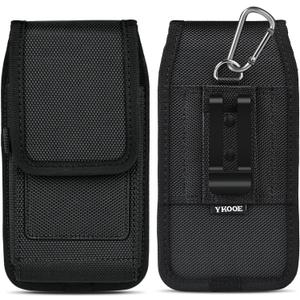 ykooe Cell Phone Holster Compatible with iPhone 16 15 14 13 12 & Pro Models- Belt Clip and Card Holder, Black, L