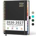 RETTACY 2026-2027 Monthly Planner, Jan 2026 - Dec 2027, Large Size (8.5" x 11"), 2026-2027 Calendar, 24-Month Tabs, Flexible Plastic Cover, Spiral-bound, 100 GSM Thick Paper (Black)