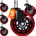 Office Chair Wheels for Casters Replacement - 3" Rubber Wheels for Computer Gaming Desk Caster Smooth & Safe Rolling for All Floors Including Hardwood and Carpet - Set of 5 - Red