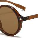 Retro Round Sunglasses for Men Womens Vintage Trendy Circle Sunglasses Costume Cosplay Sun Glasses UV400 Protection (Brown/Tea)