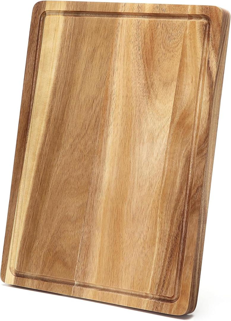 Acacia Wood Cutting Board, 18 x 12 x 1 Inches Thick Wood Charcuterie Cheese Board, Wooden Chopping Board with Deep Juice Groove and Handles, Pre-oiled Butcher Block for BBQ, Turkey, Meat