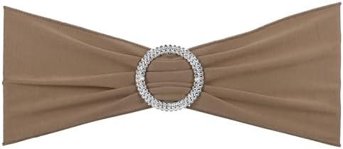 PATIKIL 13" x 5" Stretch Chair Sashes Bows, 10 Pack Elastic Chair Bands Sashes with Buckle Slider for Wedding Banquet Decorations, Light Brown