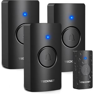 TECKNET Wireless Doorbell, Battery-Powered & Portable, 1312FT Range, IP67, 1 Transmitter+ 3 Receivers