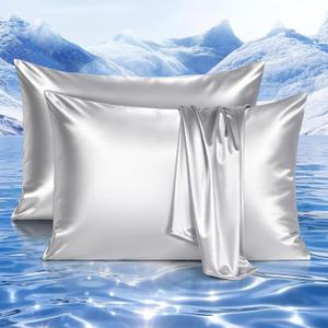Elegear Cooling Pillow Cases Set of 2 for Hot Sleepers, Softer Than Silk Pillow Cases for Hair & Skin, Upgraded Arc-Chill Cooling Satin Pillowcases Q-max>0.5, Luxury Zipper Pillowcase Cover-King,Gray