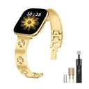 2 x JOYOZY Metal Band Compatible with Apple Watch Band 38mm 40mm 41mm 42mm 44mm 45mm 49mm Fancy Luxury Strap with Sparkle Diamond, Dressy iWatch Bracelet, Cute Daisy Band for Women (Gold)