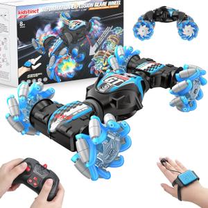 1:12 Gesture Sensing RC Stunt Car, 2 * 1200mAh Hand Controlled Remote Control Twist Cars with Light & Music, 4WD 360 Rotate Transform Drift, Gifts for 8-12 Kids Age 8 9 10 11 12 Yrs Old Trains (Blue)