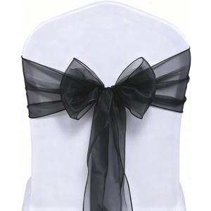 Black Organza Chair Sashes 50 Pack, Chair Bows for Party Wedding Conference Dcor, Universal Chiffon Chairs Knots Ties for Folding Chairs Decorations