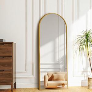 57"x19" Full Length Mirror, Arched Full Body Standing Mirror, Leaner Floor Mirror, Anti-Shatter Glass & Thin Alloy Frame, for Bedroom Living Room Entryway, Gold