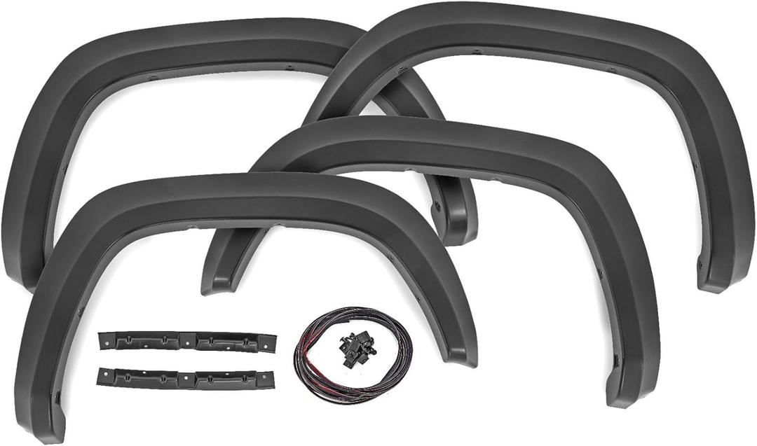 Rough Country Sport Fender Flares for Toyota Tacoma (2016-2023) - 1" Tire Coverage, 5.75" Height, UV-Resistant ABS, Paintable Matte Black