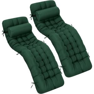 Tudomro 66'' Outdoor Chaise Lounge Cushion Waterproof Patio Pool Chaise Lounge Cushion with Headrest Pillow Tie Fade Resistant Replacement Longue Rocking High Back Chair(Dark Green,2 Pcs)