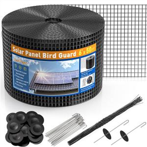 6 inch x 50ft Solar Panel Bird Guard, Wire Mesh Critter Guard for Solar Panels with 50pcs Fasteners, PVC Coated Pigeon Barrier Netting Solar Panel Mesh Screen for Bird Proof Squirrel Fence
