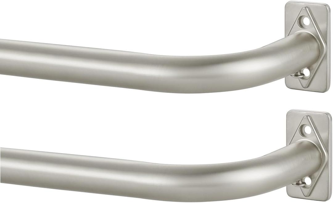 Wrap Around Curtain Rods 2 Pack, Brushed Nickel Single Curtain Rod for Window 48-84 Inch, Room Darkening Blackout Window Curtain Rods, Heavy Duty 1-Inch Telescoping Drapery Rod
