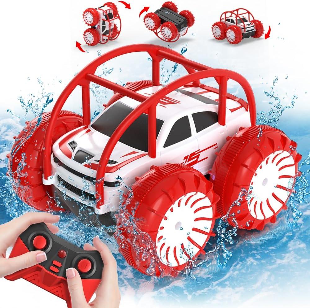 MaxTronic Amphibious Remote Control Car,Rechargeable RC Cars Toy 360 Flips Rotation Stunt Crawler 15KM/H 4WD All Terrain Outdoor Indoor Toy for Kids Boys Girls 3-12 (Red)
