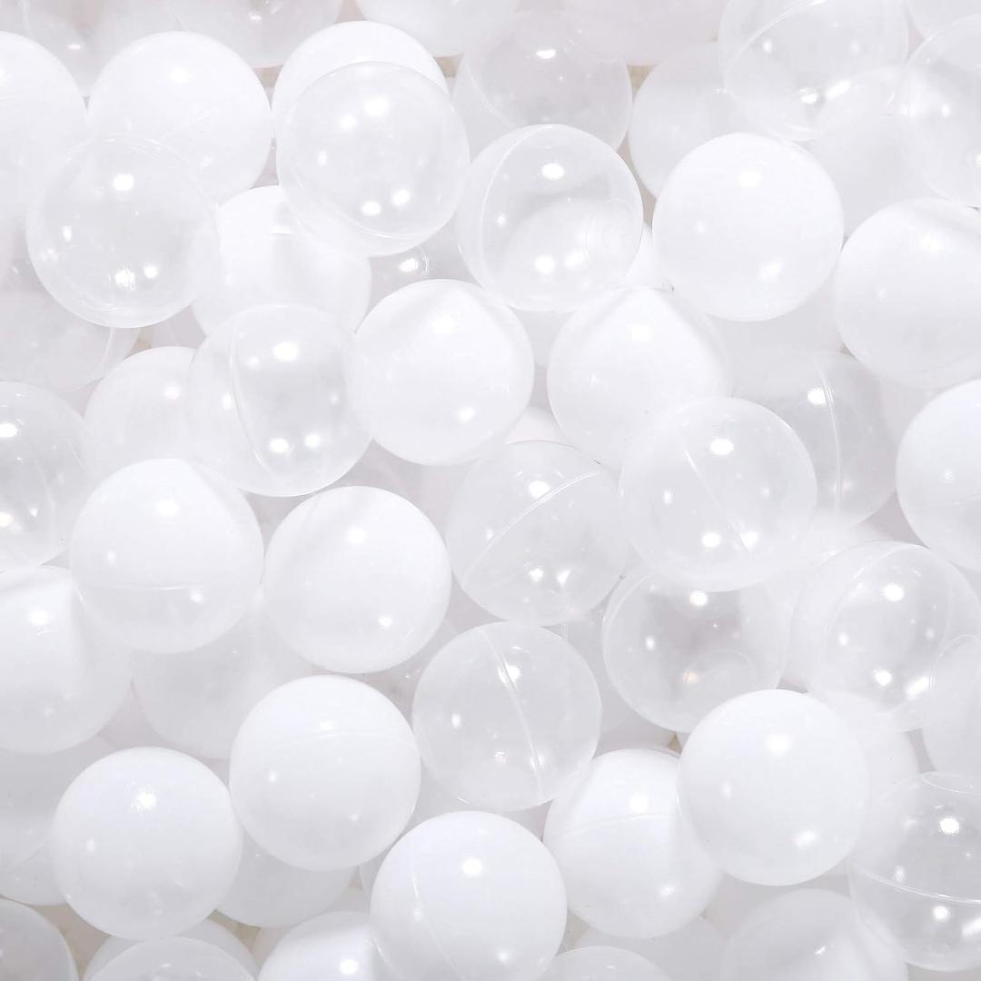 Ball Pit Balls for Toddlers Phthalate Free BPA Free Non-Toxic Crush Proof Play Balls for Toddlers Kids Pool Playhouse,  White Transparent, 500 balls