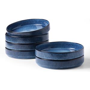 famiware Star 8.25" Pasta Bowls, Large Dinner Bowls Set of 6, Salad Bowl Plates, Shallow Bowls for Eating, Nebulas Blue
