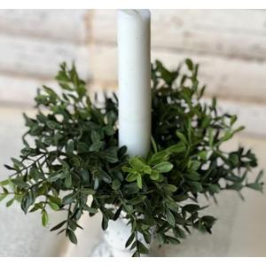 6 Pcs Artificial Boxwood Candle Rings Wreaths Mini Green Kitchen Cabinet Wreath Table Centerpieces Spring Summer Rings Wreaths for Pillars Farmhouse Wedding Party Decor