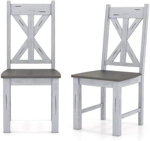 Farmhouse Chair Set of 2 with Rubber Wood Frame and Elegant Hollowed Backrest-Gray