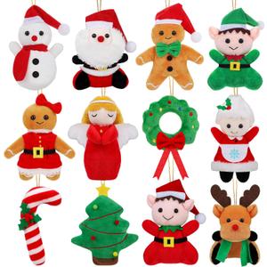 Fovths 12 Pieces Christmas Mini Stuffed Animals 5.7 Inch Snowman Santa Elk Elf Christmas Tree Hanging Plush Toys Tiny Plush Dolls for Christmas Party Favors Gift Key Chain