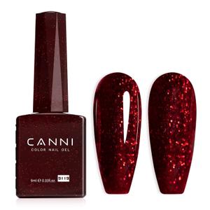 CANNI Dark Burgundy Glitter Red Gel Nail Polish, 1Pcs Sparkle Bright Red Gel Polish Color High Gloss Soak Off U V Nail Manicure Salon DIY