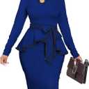 MOJICK Dresses for Women Bodycon Pencil Peplum Vintage Dress Cocktail Party Dresses for Women 2024 (Small, Keyhole/Dark Blue)
