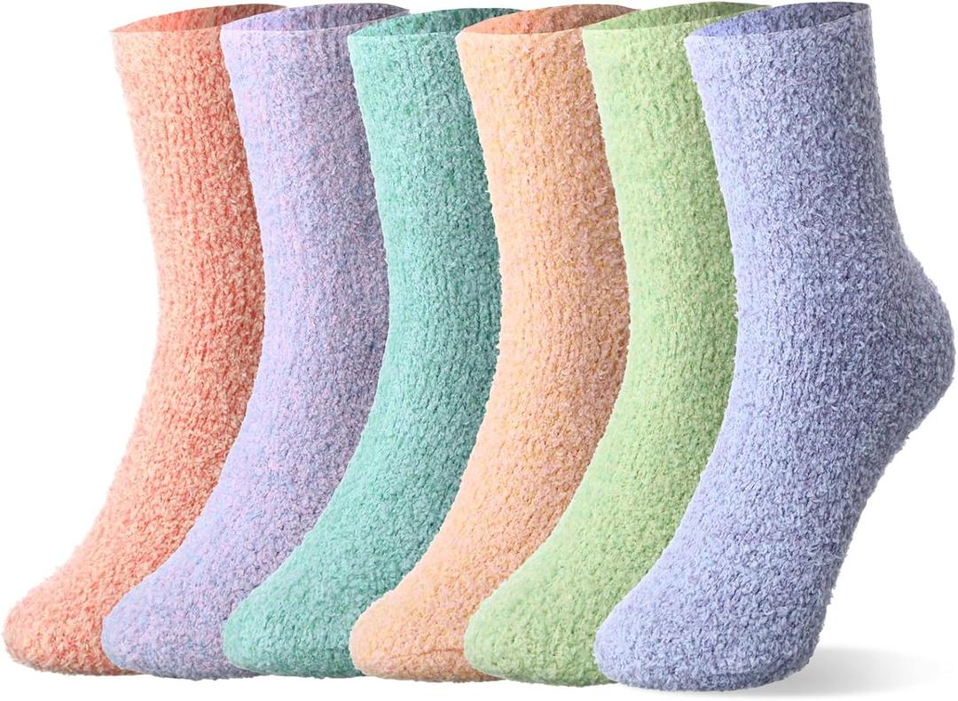 Geyoga 6 Pairs Fuzzy Socks Women Soft Fluffy Cozy Slipper Winter Warm Microfiber Plush Sleeping Socks Gifts for Valentines