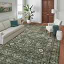 Morebes Vintage Dark Green Living Room Rug, 9x12 Area Rug Large Washable Rugs for Bedroom, Soft Dining Room Carpet Non-Slip Non-Shedding Throw Rug for Farmhouse Indoor Kids Playroom