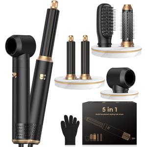 OKWRAP 5 in 1 Negative Ionic Hair Dryer Brush, Hot Air Styler with Auto Wrap Curler, Detachable Blow Dry Brush for Drying, Curling, Straightening & Smoothing