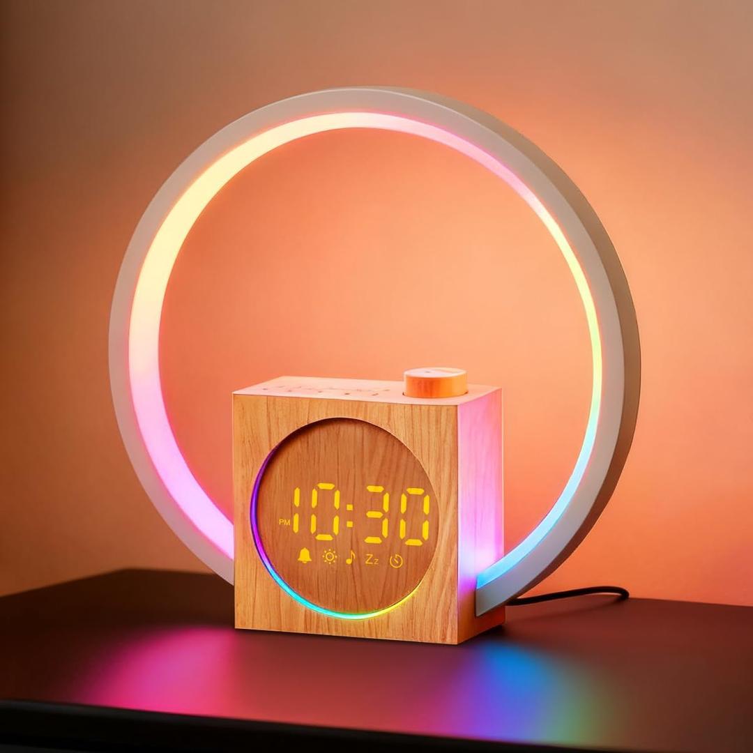 Sunrise Alarm Clock, White Noise Sound Machine, Alarm Clocks for Bedrooms with 12 Color Ambient Nightlight, White Noise Machine with 30 Soothing Sounds, Gifts for Adults, Kids, Couples, and Friends