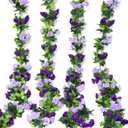 Floweroyal 4 Pack Artificial Flower Garlands 7.9FT Fake Rose Vines Silk Flowers Hanging Rose Ivy for Wedding Arch Party Home Garden Wall Decor (Purple)
