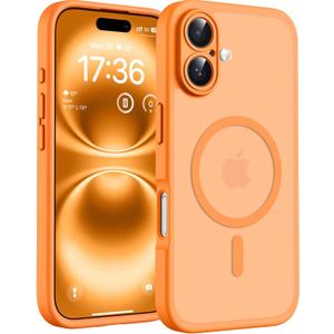 TOCOL Magnetic for iPhone 16 Case, Upgraded Full Camera Protection, Compatible with Magsafe, Drop Protection, Translucent Matte Back Phone Cover 6.1 inch (Orange)