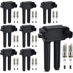 UF504 Ignition Coils & 3381 Double Iridium Spark Plug For 05-15 Chrysler 300 Aspen/Dodge Challenger Charger Durango Magnum Ram 1500 2500 3500/Jeep Grand Cherokee V8 5.7L 6.4L Replaces#52-1828 GN10352