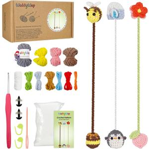 WaldyWop Crochet Kit for Beginners: 3 Animal & Flower Bookmarks Knitting Kits for Starter w/Easy Yarn, Crochet Hook&Easy Video Tutorials-Wobbles Crochet Animal Kit for Adults, Birthday Gifts for Women